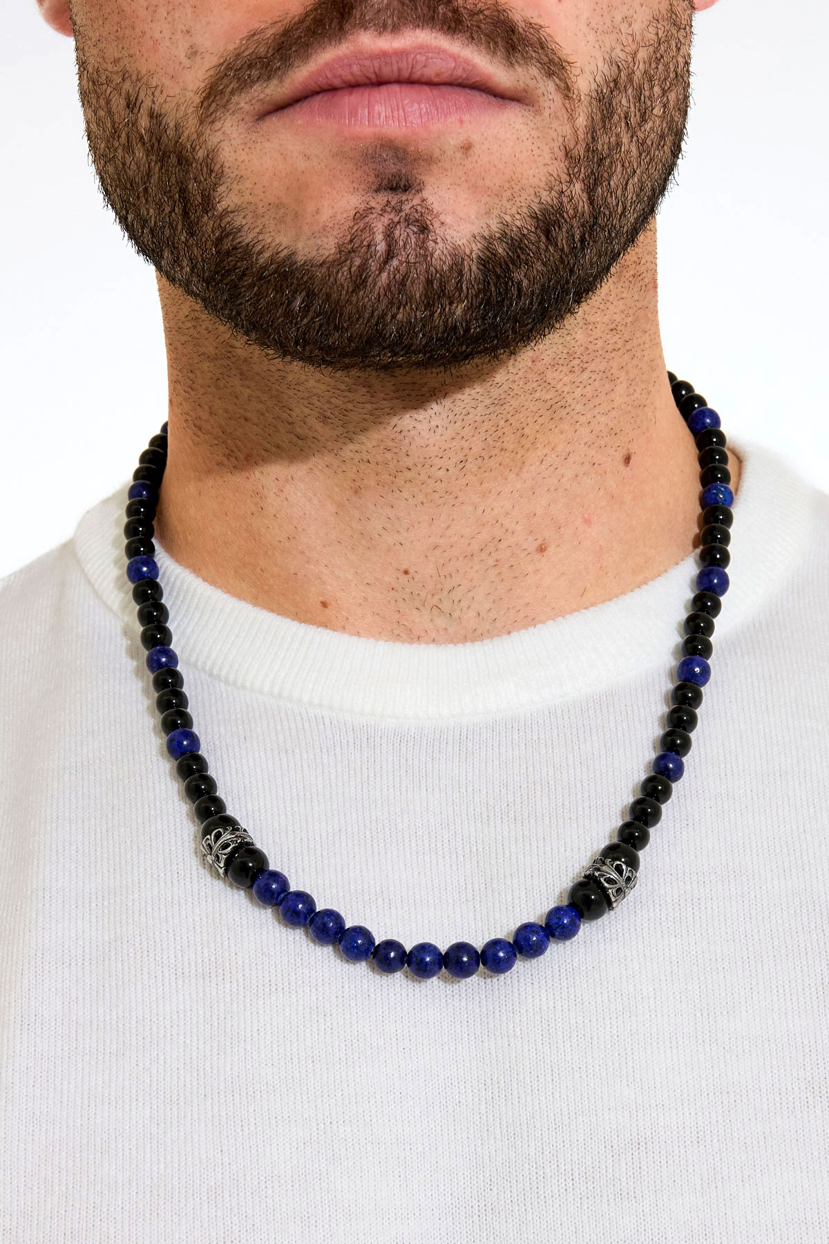 Men's necklace beads - black/blue h5 Picture3